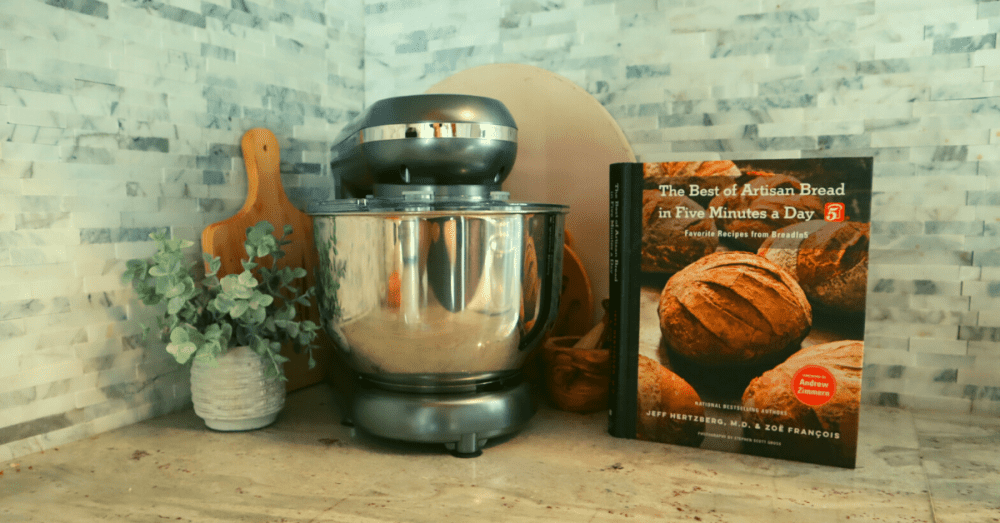 kitchen mixer and cookbook on counter